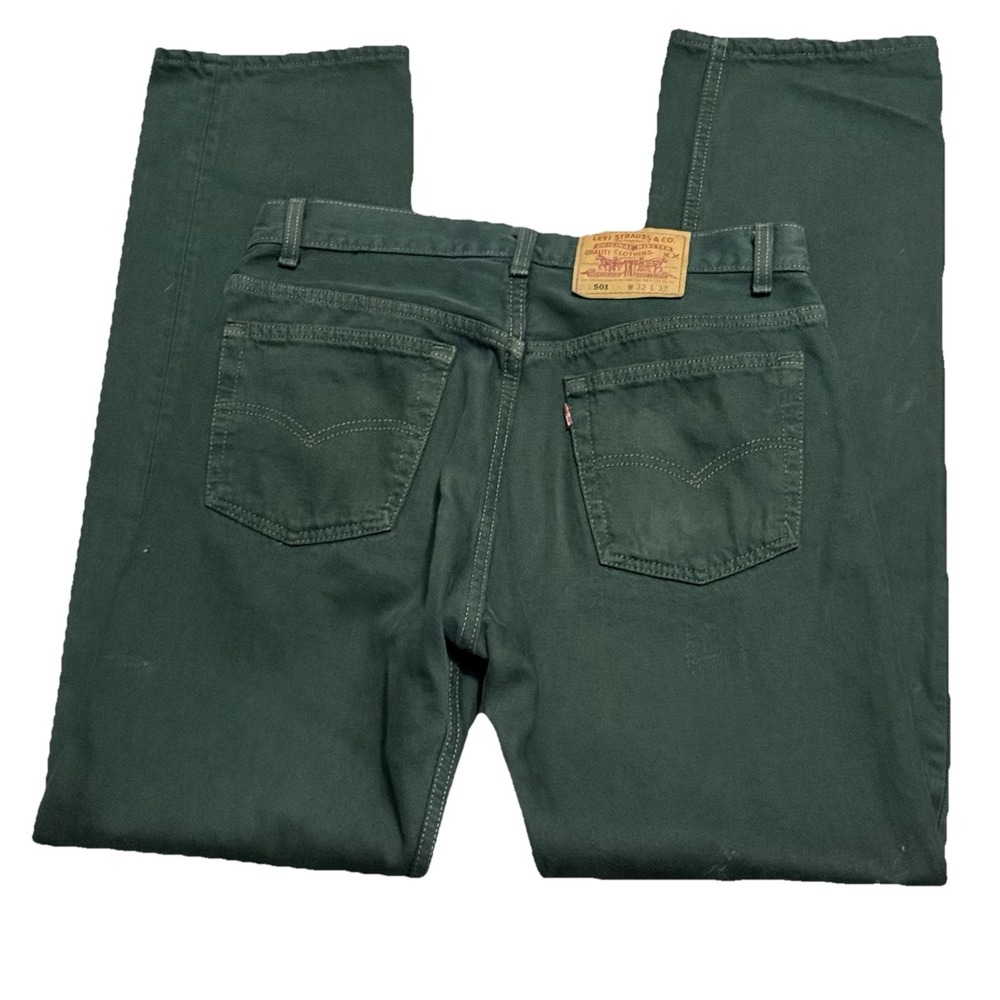 Vintage Levis 501 Jeans Mens 32x32 Green 90s Made In USA Dark Button Fly Faded